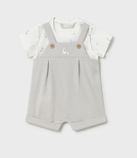 Mayoral S/S Two-Piece Effect Goose Romper Style 1629-Silver Grey